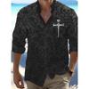 Camicia Casual da Uomo Vintage Nera con Stampe Teschio Scuro Manica Lunga-Stampa Teschio, Vestibilità Regolare, Collo a Revers, Miscela di Poliestere