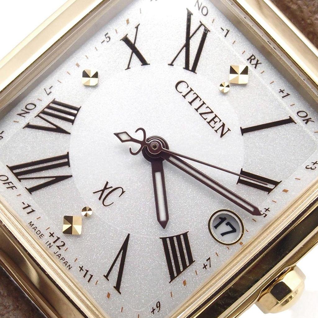 Used Citizen xC ES9502-12A Titanium Leather xC hikari collection World Time Square Eco-Drive Box & Warranty Included Ladies Watch Solar