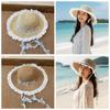 Lightweight Big Brimmed Straw Hat with Garland Woven Sun Cap Elegant Vacation Beach Cap  Summer