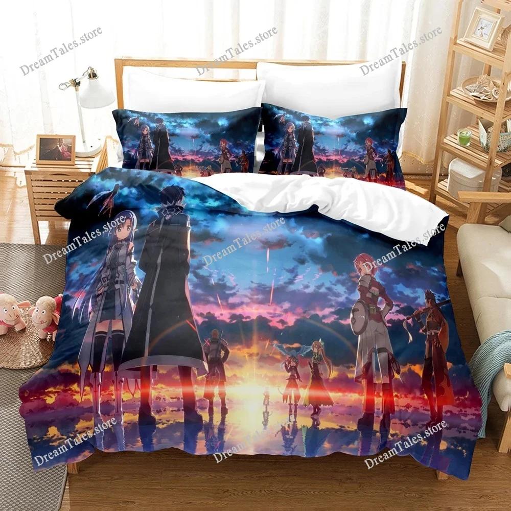 Exquisite 3D Cartoon Sword God Domain Wallpaper Print Bedding Set Duvet Cover Comforter Bed Youth Kids Girls Boys Gift