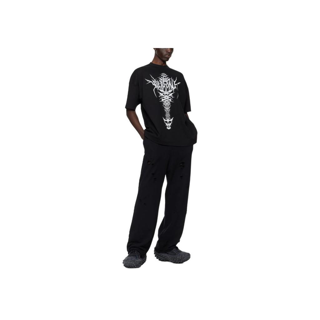 We11done Spine Skull Pattern Printed Embroidered Crew Neck Pullover Short Sleeve T-Shirt Men T-Shirts Black WD-TT1-24-720-U-BK