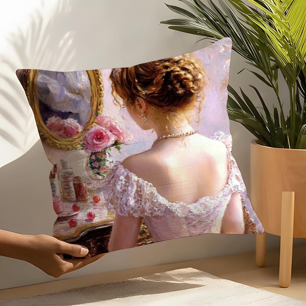 

Oil Painting Girl Pillow Case Home Living Room Decoration Linen Pillow Cases Cushion Cover 30X30cm