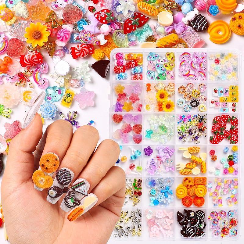 3D Mix Assorted Color Nail Charms Acrylic Multi Cute Nail Art Charms Hollow Candy Jewelry Nail Supplies for Nail Art Design DIY Crafts Accessories