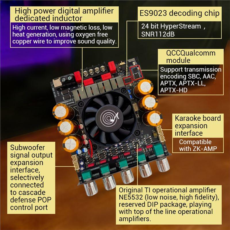 SUB1200Q Bt Amplifier Board 600W X 2 QCC3034+ ES9023 Bluetooth Digital Amplifier Board With Subwoofer Extension