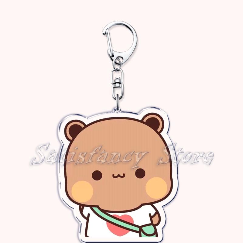 Bubu Dudu Cartoon White and Grey Couple Bears Keychains Ring for Accessories Bag Pendant Key Chain Jewelry Fans Lovers Gifts