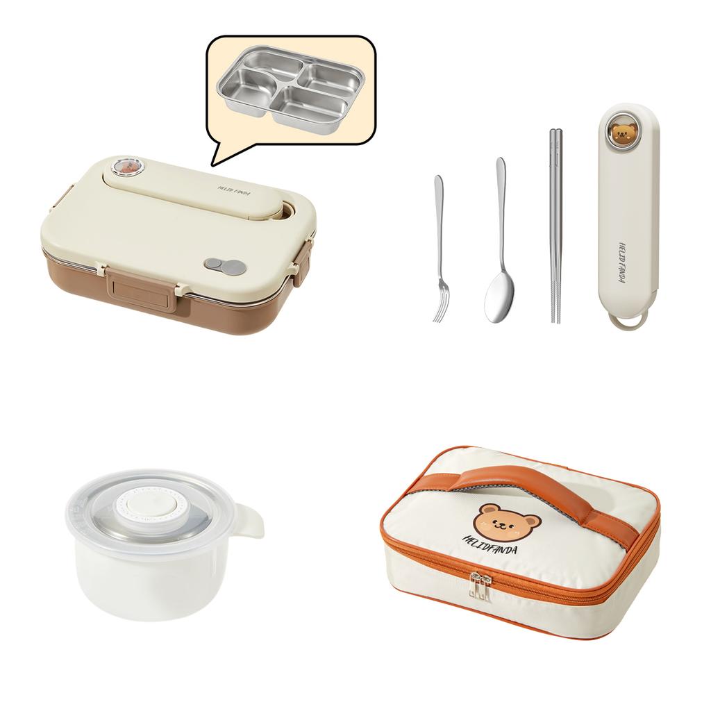 Capybara 304 Stainless Steel Divided Lunch Box With Bowl & Cutlery Microwave Students Portable Large Capacity Bento Box