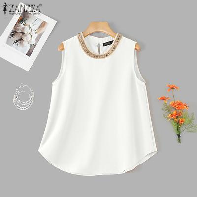 Camisetas sin mangas de verano para mujer, con abalorios, retazos, informales