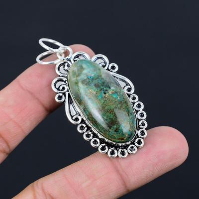 Chrysocolla Stone 925 Sterling Silver Daughter Engagement Bezel Pendant Jewelry
