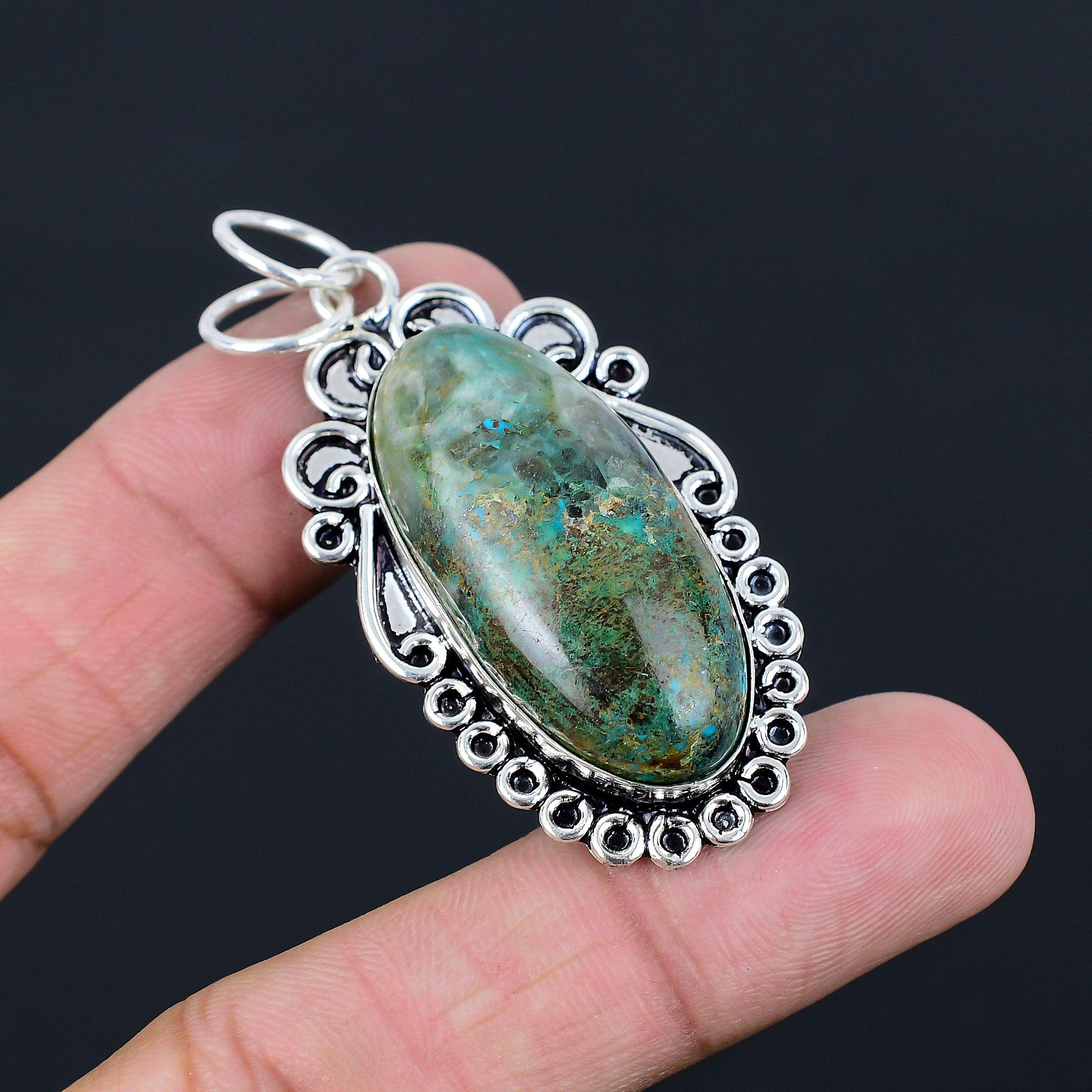 

Chrysocolla Stone 925 Sterling Silver Daughter Engagement Bezel Pendant Jewelry