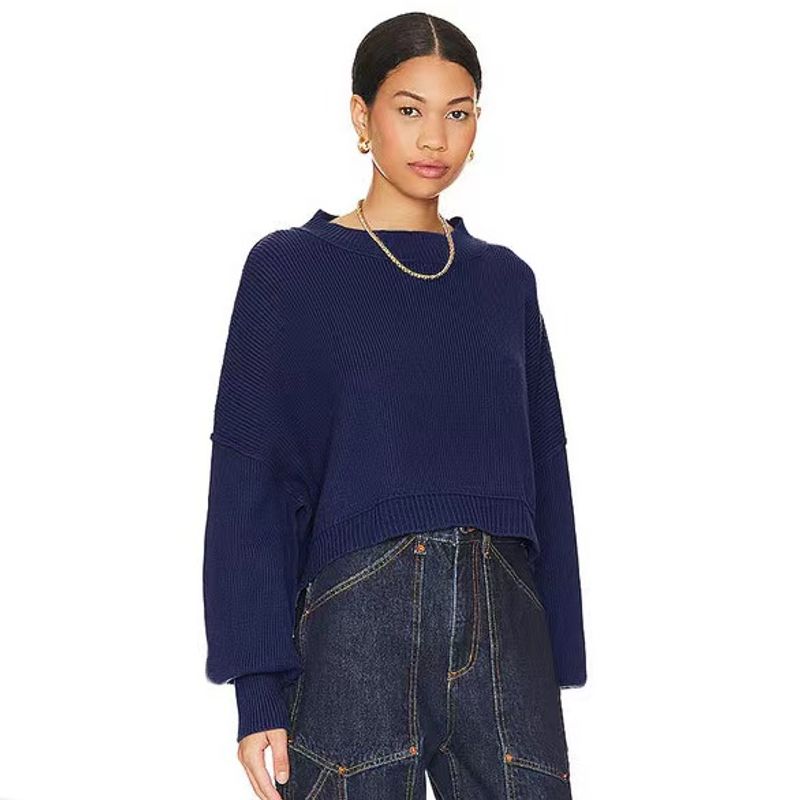 European and American Fashion Round Neck Loose Pullover Knit Sweater Round Neck Neck Loose Knit Sweater