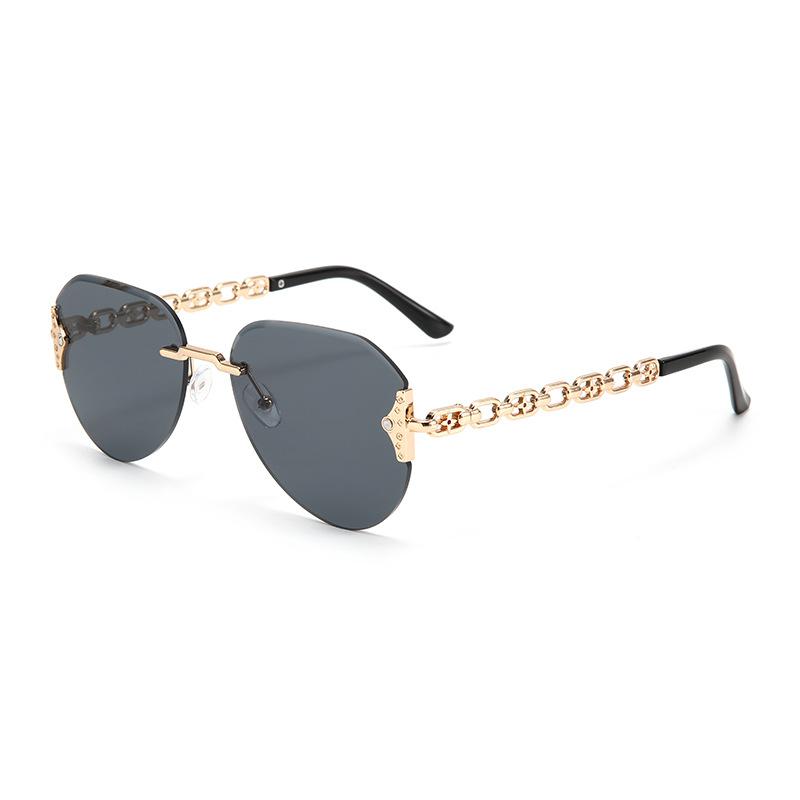 New sunglasses women's frameless chain large frame thin sunglasses European and American ins style fashion glasses