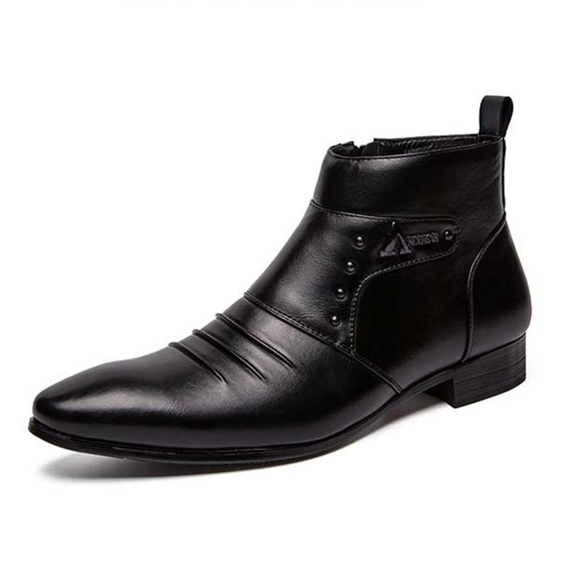 Fashion Fashion Designer Mens Side Zipper Ankle Boots  Classic Pointed Toe Male Chelsea Boots Handmade Leather High Top Shoes Business