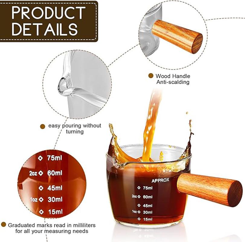Espressokopp med enkel pip 75 ml Glas Karaff Vinglas Mätkopp Mini Mjölkglas med handtag för mjölk, kaffe, espressotillverkning