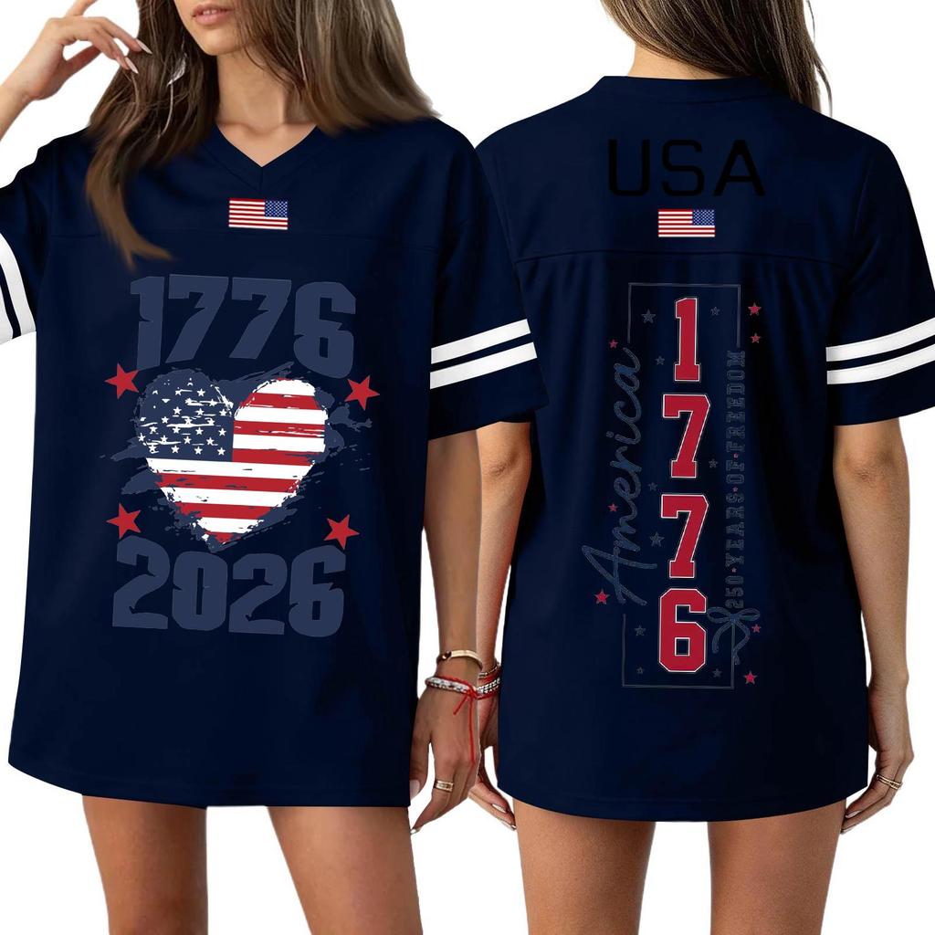 Damen Casual Mode V-Ausschnitt Sport Unabhängigkeitstag Druck Kurzarm Sport T-Shirt Top