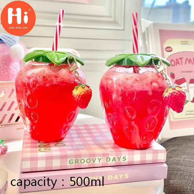 Hi 500Ml Summer Cute Strawberry Straw Water Bottle Milk Coffee Straw Cup For Home