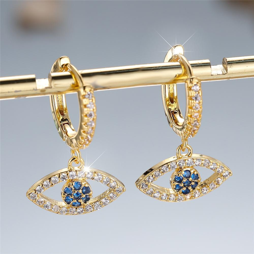 Модные Кристальные Белые Цирконы Синие Глаза Кольца Серьги Для Женщин Винтажные Золотого Цвета Свадебные