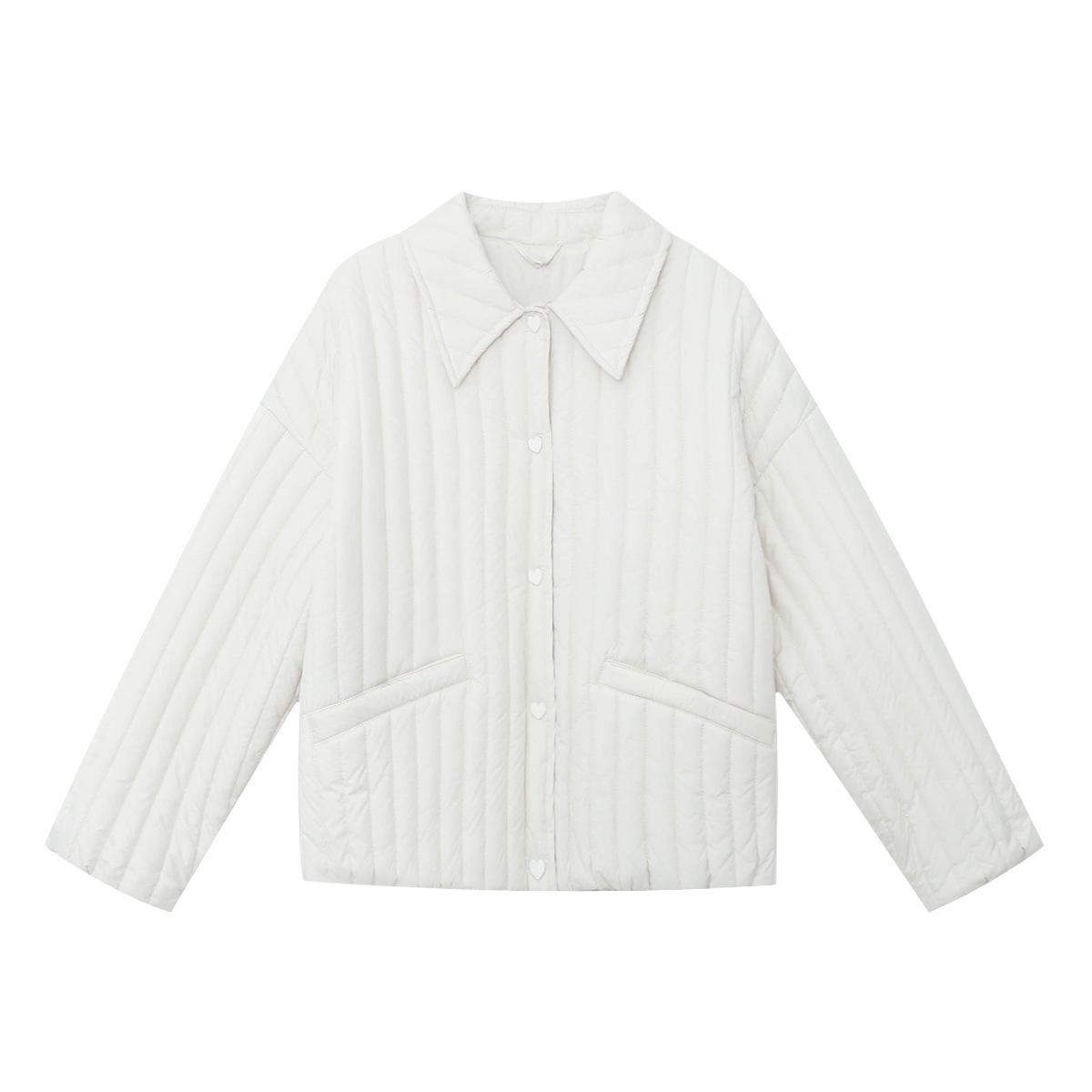 

2025 Весенняя женская свободная хлопковая куртка в вертикальную полоску с пуговицами-сердечками Large белый