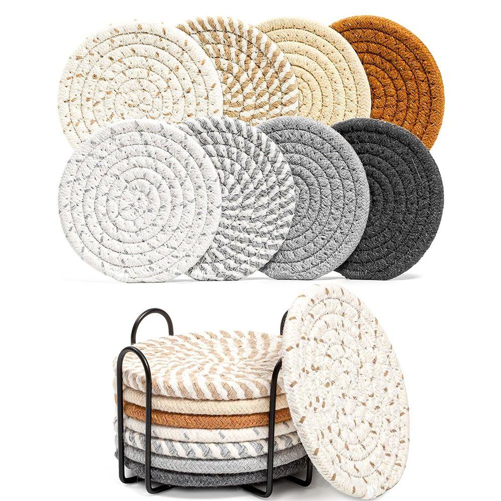 

8/10 Pcs Braided Woven Trivet Placemats Round Dinner Plate Mat Set Hot Pads Coffee Table 8 Pcs Colorful