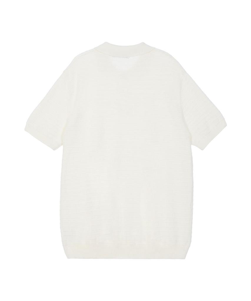 MAKEITTO Striped Texture Collar Knit Short Sleeve T-Shirt_Ivory