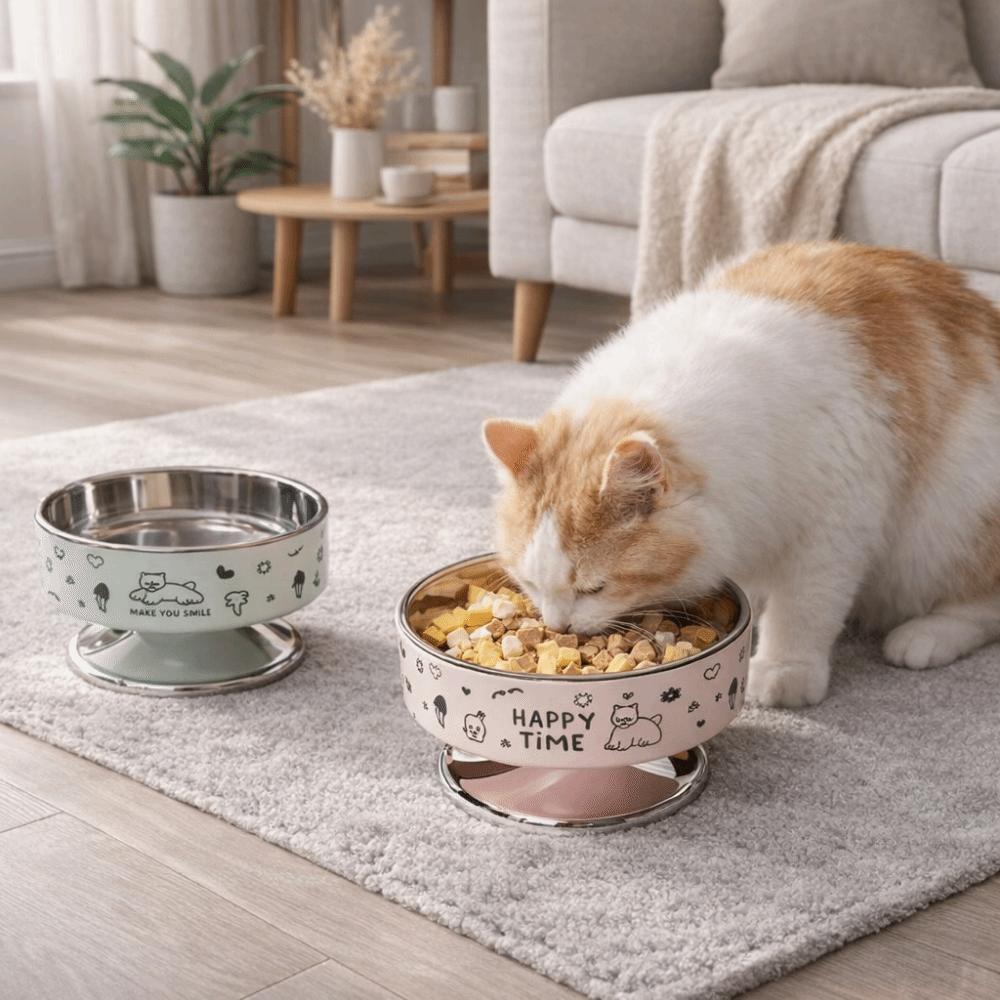 Cartoon Pet High Foot Bowl Large Capacity Neck Protection Cat Food Water Bowl Detachable Stainless Steel Pet Food Bowl