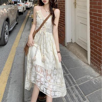 Boho Vintage Mramorové Plážové Šaty na Špagetová Ramínka