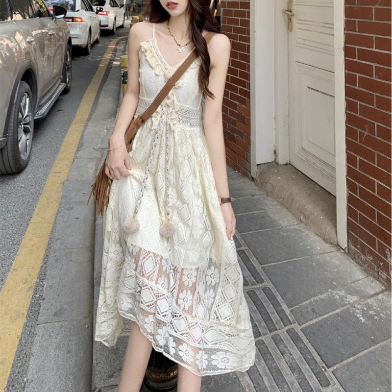 Bohemian Vintage Marble Spaghetti Strap Beach Dress