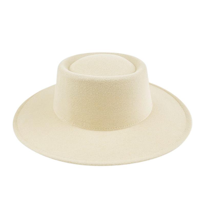Formal Britishstyle Hat Wide Brim Flat Top Solid Color Winter Frenchinspired