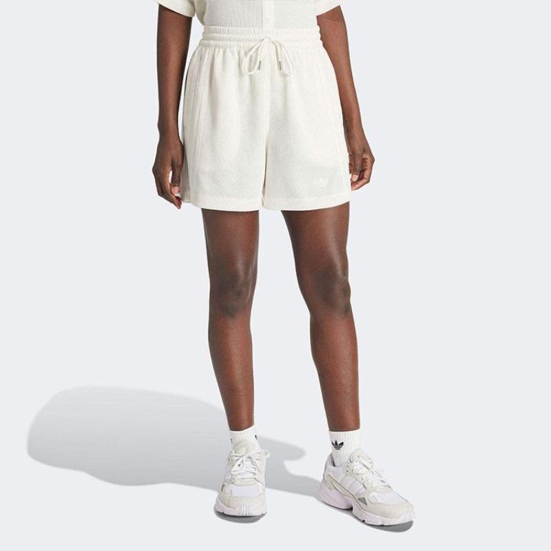 adidas Originals Solid Color Simple High Waist Lace Up Casual Shorts Women Shorts White IS2331
