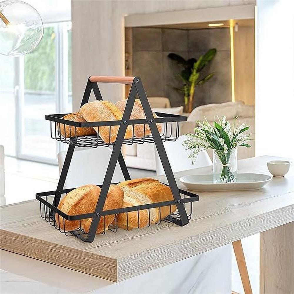 2 Tier Countertop Fruit Basket,Portable Fruit Bowle Basket for Kitchen Organizer Storage & Dining Room Fruits Vegetable Bread Snacks