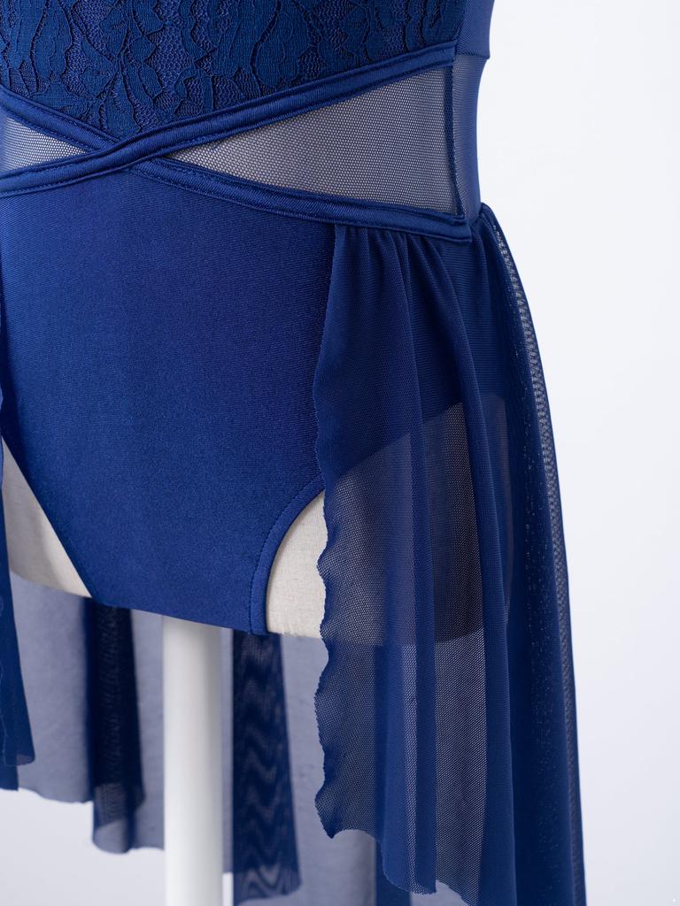 Meninas Vestido Lírico Renda Floral Alças Oco Costas Irregular Hem Dança Vestido Collant Crianças Dancewear