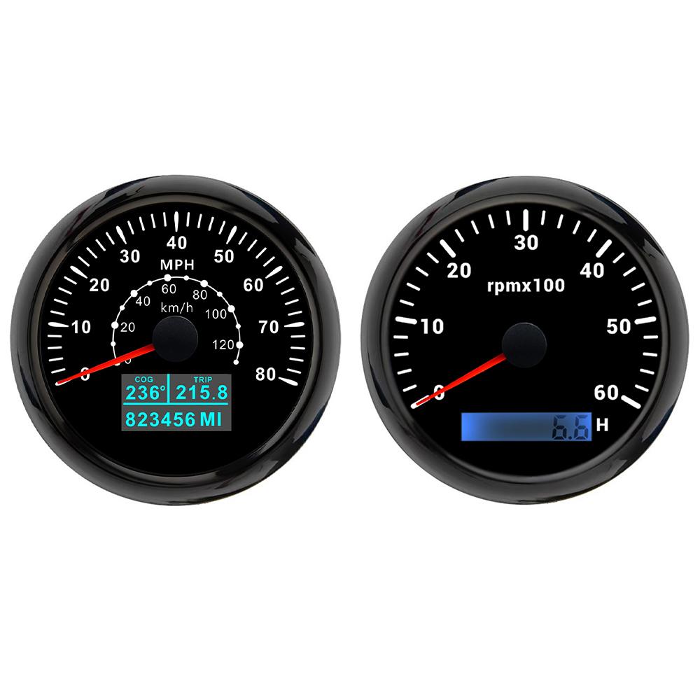 85mm GPS Speedometer 60M 80M 120M 160M 200M with 4K 6K 7K 8K RPM Tachometer with 7 Colors Backlight for Car Boat Yacht 9-32V