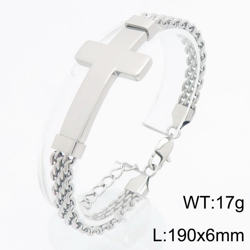 Personalized Stainless Steel Strap Bracelet Street Style Mesh Chain with Extended Chain Cross Bracelet Retro Men's Bracelet
