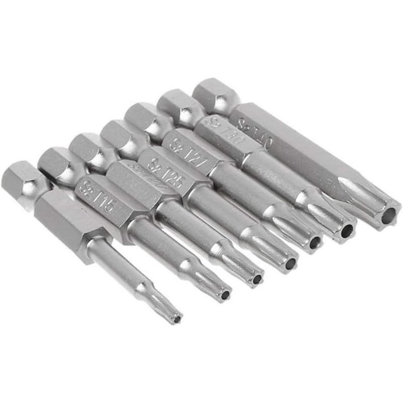 

Set of 7 Nickel-Plated 5-Star Bits with Holes 50mm Long Star Bit Screwdriver Bits Made of S2 Material Tamper-Resistant Star Bits