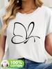Women's 100% Butterfly Print Casual T-Shirt - Soft Round Neck Short Sleeve Top, Machine Washable Spring/Summer Everyday Essential