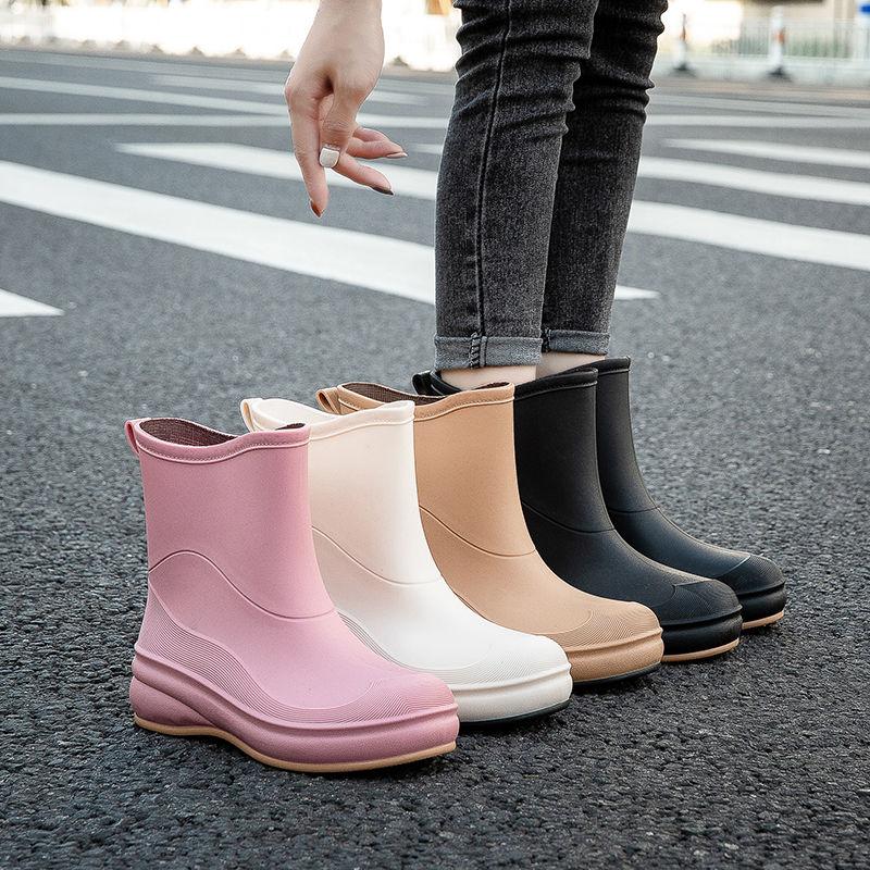 Waterproof Women's 2025 New Mid-Calf Rubber Boots Non-Slip Waterproof Water Shoes for Kitchen Durable Wear-Resistant Footwear