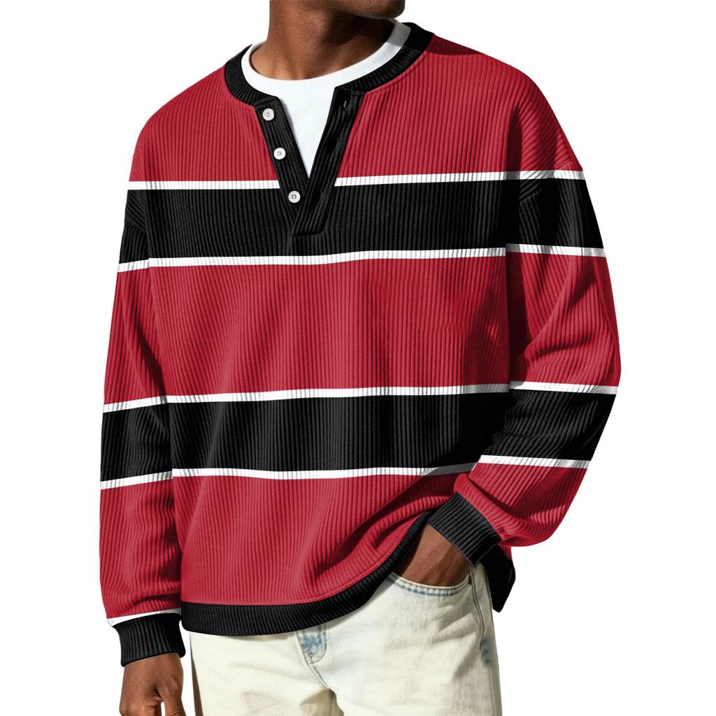 Men's Button-Down Collar Long-Sleeve Ribbed Knit Pullover