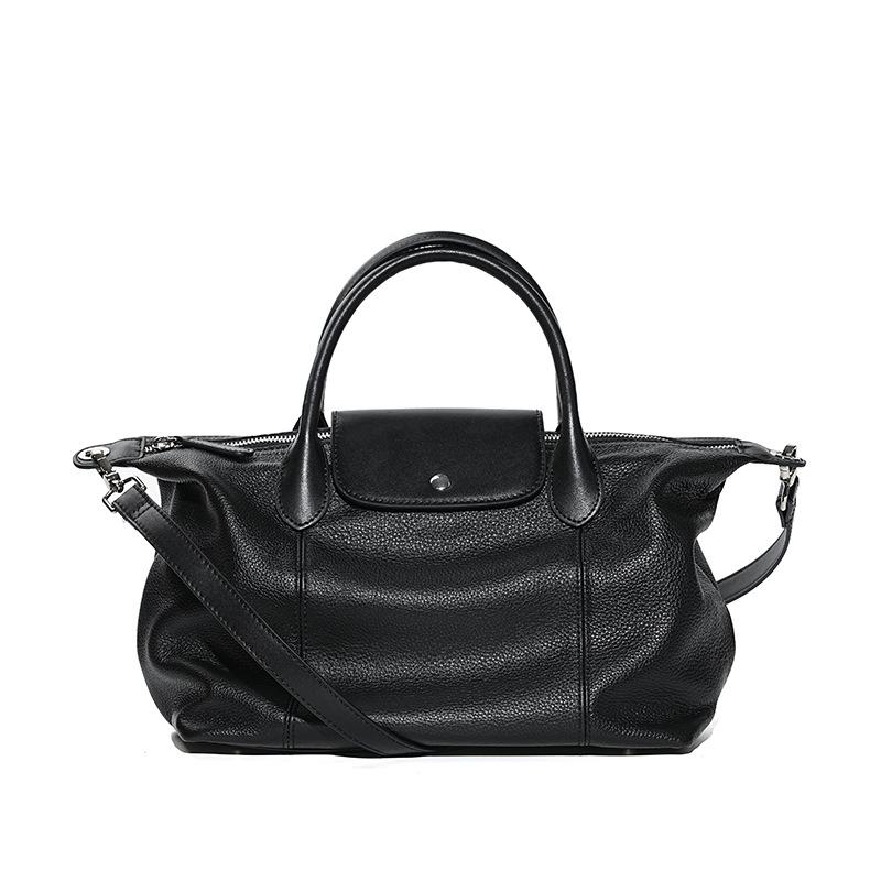 The first layer of cowhide fashion dumpling bag, versatile leather high-end color contrast large-capacity handbag women