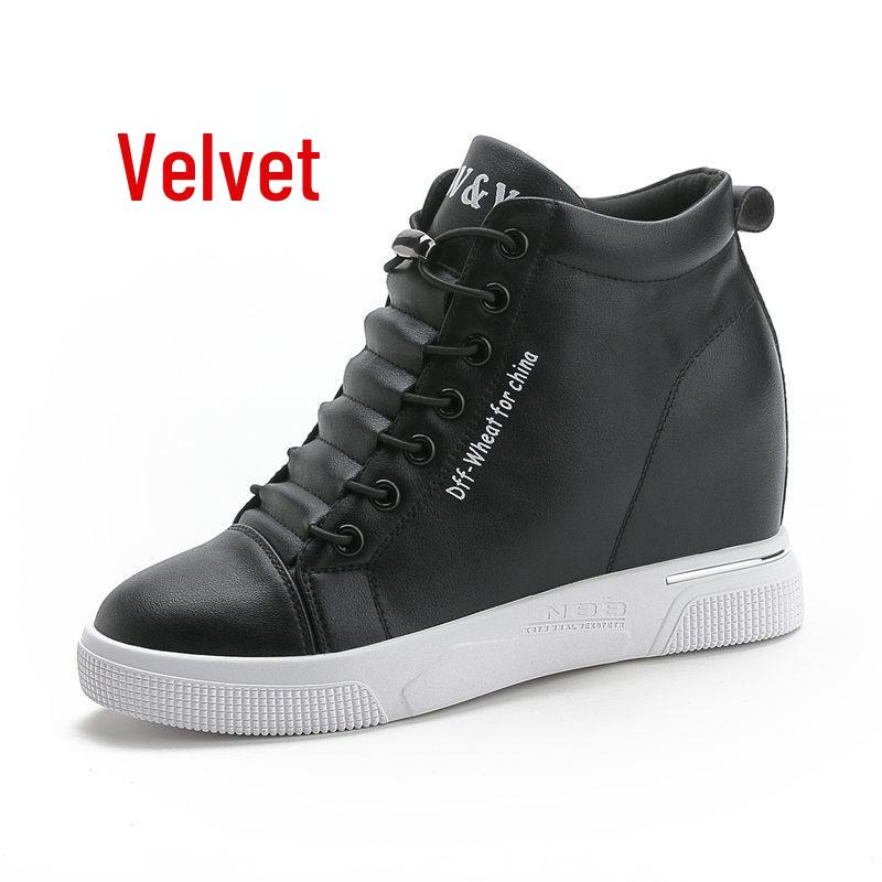 

Женские весенне-летние туфли на танкетке, белые хайтопы - корейский стиль, повседневные кроссовки на толстой подошве, увеличивающие рост. 34