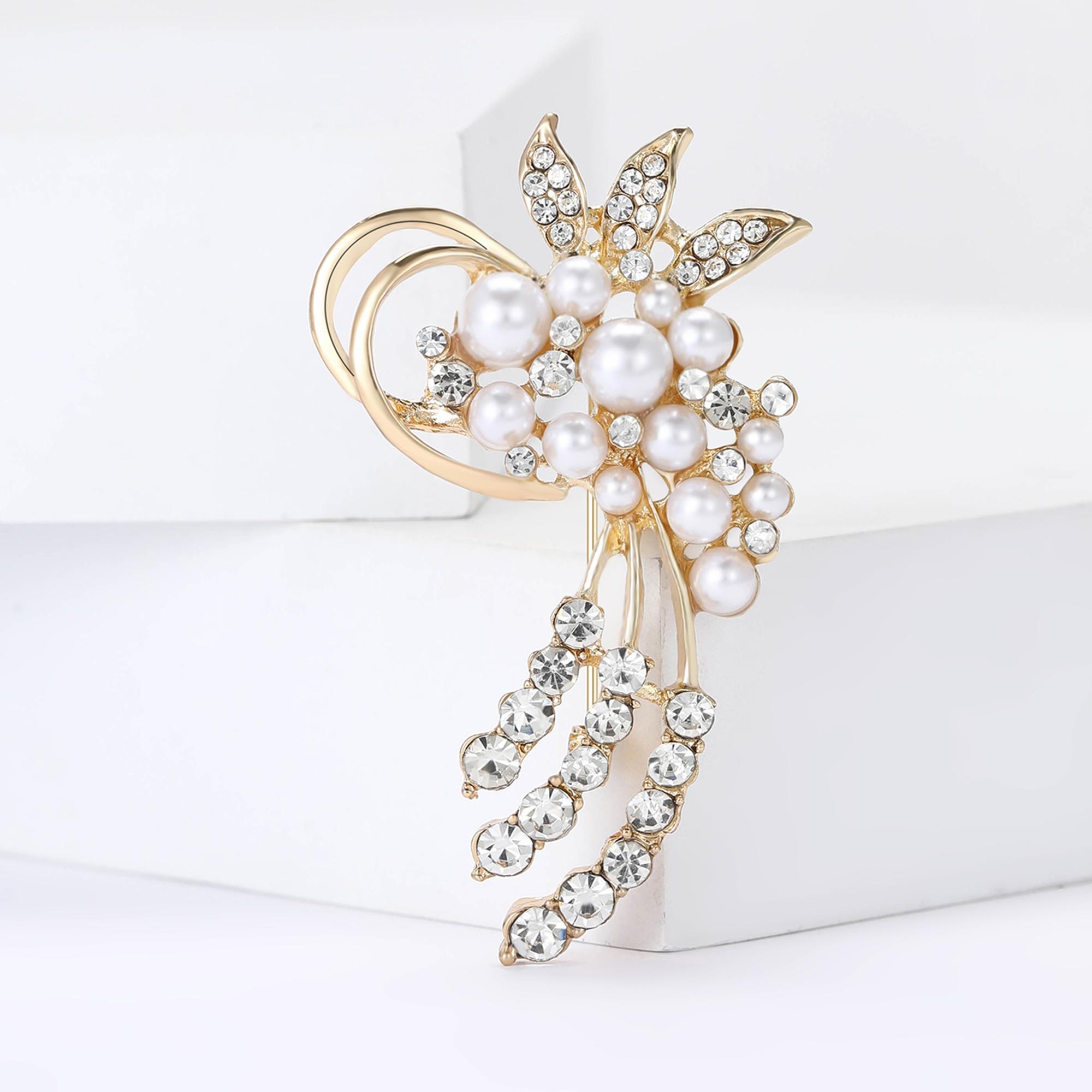 

Stylish Pearl Accessories Brooches for Women Creative Rhinestones Flower Pins Friend Event Party New Gifts Jewelry Decoration