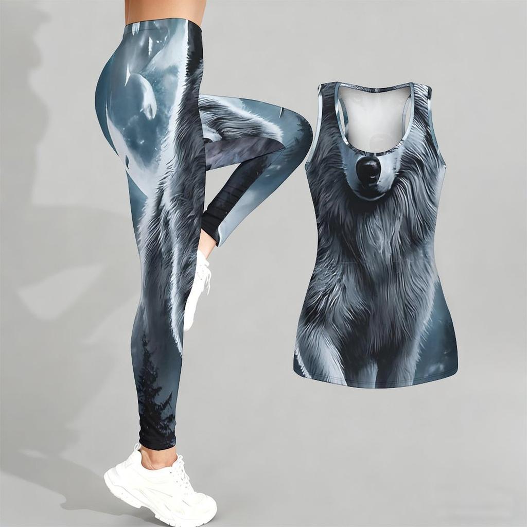 Animal Pattern Print Yoga Outfit for Women Fashion Workout Leggings Fitness Sports Casual Yoga Set Sports Suit