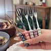 3Pcs Stainless Steel Long Handle Dinner Fork Set Korean Cutlery Four Tine Table Forks for Salad Dessert Fruit Kitchen