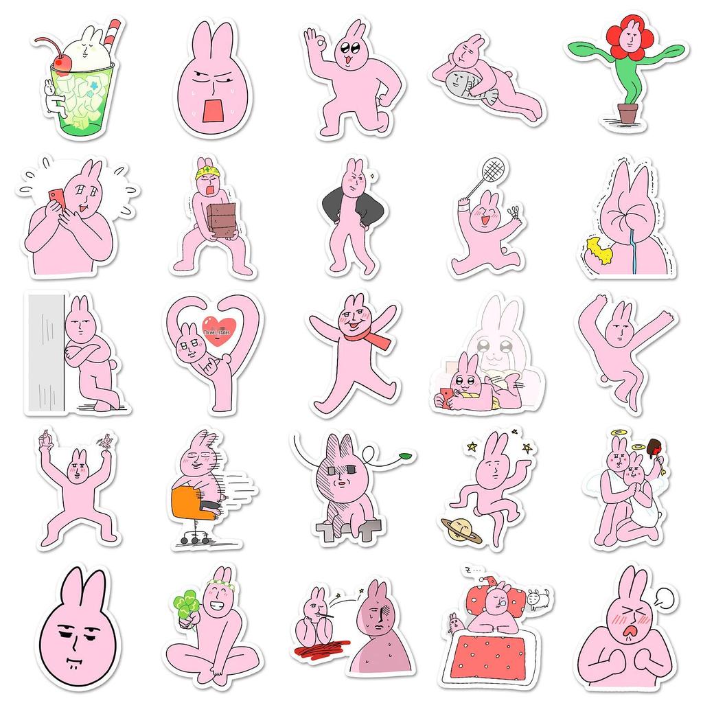 50 Pink Rabbit Cartoon Graffiti Stickers for Journaling, Decoration, Water Bottles, Phone Cases, and Notebooks.