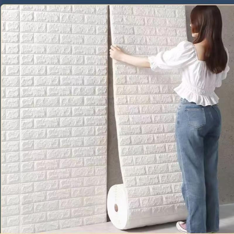 10 Meter Children's Room Waterproof 3D Self-adhesive Wall Stickers Continuous Brick Wallpaper Living Room Bedroom Home Decoration