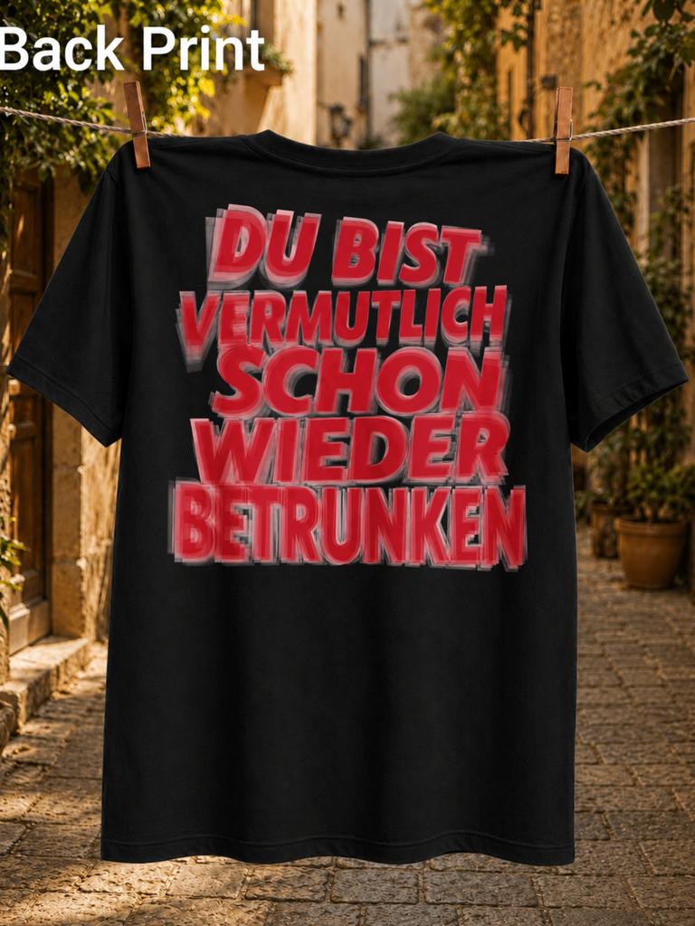 Du Bist Vermutlich Schon Wieder Betrunken Red Blurry Glitch Lettering Layered Motion Effect And Unisex All Tshirt