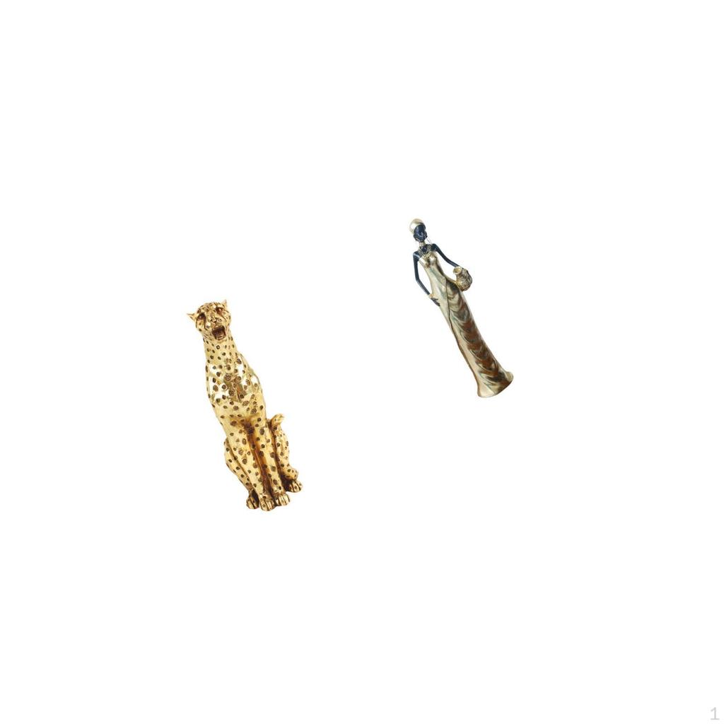 Golden Tribal Cheetah Lady Sculpture Decorative Figurine Tabletop Centerpiece Ornament for Office