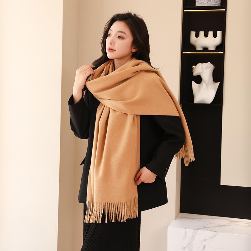 High-End Wool Cashmere Scarf for Women & Men - Versatile Solid Color Shawl for Winter 2026
