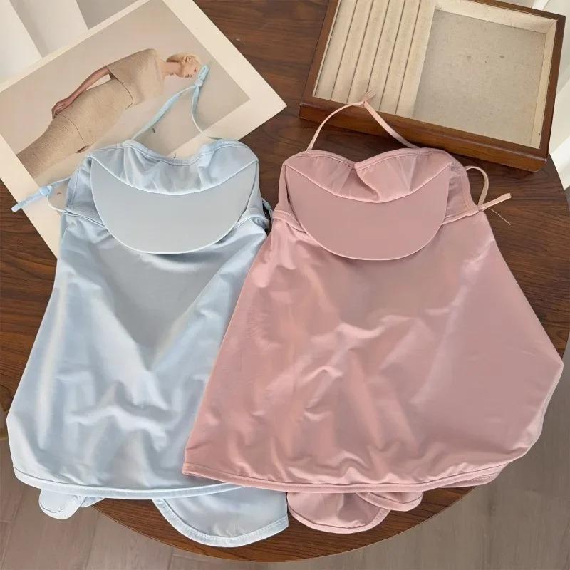 Ice Silk Sunscreen Hats Mask Women Men Summer Breathable Outdoor Sports Hat-brim Thin Traceless Facemask UV Protection Caps