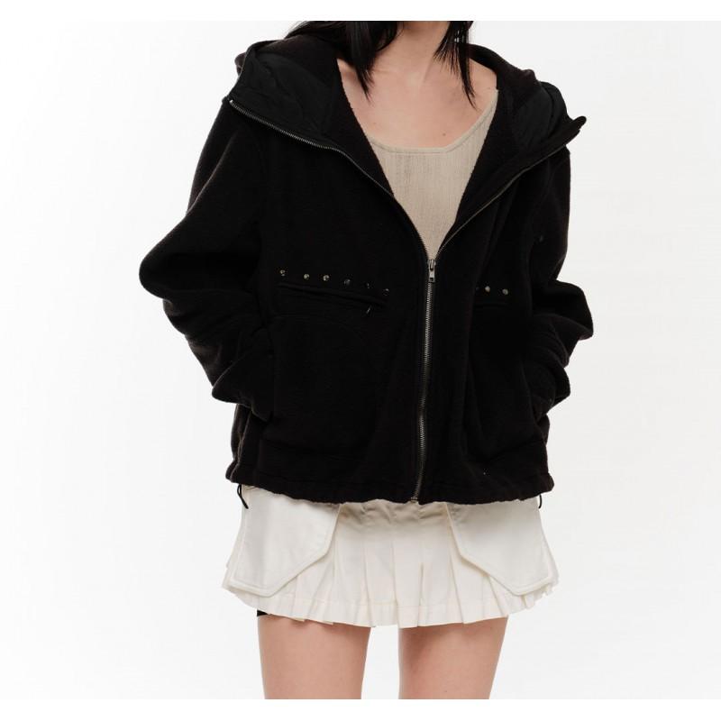 Womens Oversized Hooded Zip-Up Sweatshirt With Rhinestone Embellishment Streetwear Casual Pullover Winter 2025