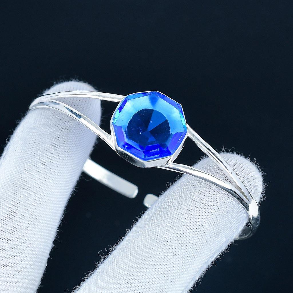 Tanzanite Hexagon Gemstone Handmade Cuff Bangle 925 Sterling Silver Cuff Bangle, Tanzanite Bracelet For Wife, Unisex Bangle Women Gift