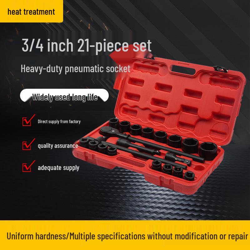 21-Piece Heavy Duty 3/4" Air Impact Hex Socket & Wrench Set for Auto Repair